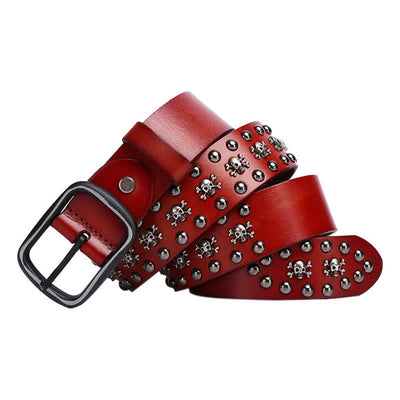 Studded Gothic MIni Skull Rivets Leather Belt