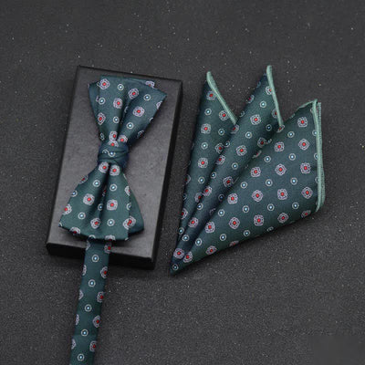 2Pcs Men's Elegant Floral Bow Tie Handkerchief Set