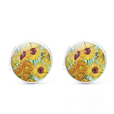 Men's Art Oil Painting Glass Dome Cufflinks