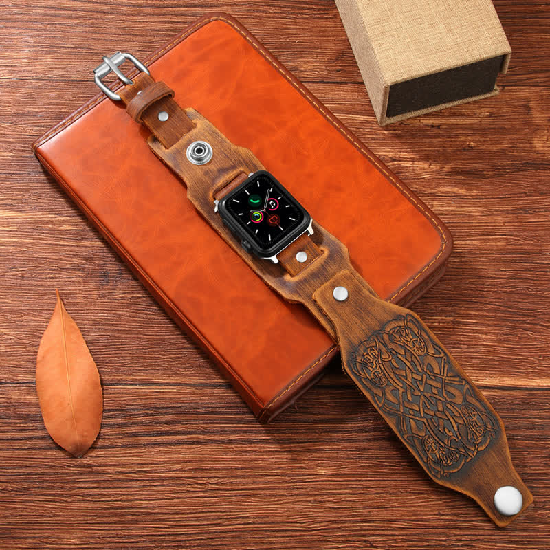 Relief Celtic Knot Pattern Leather Watch Band