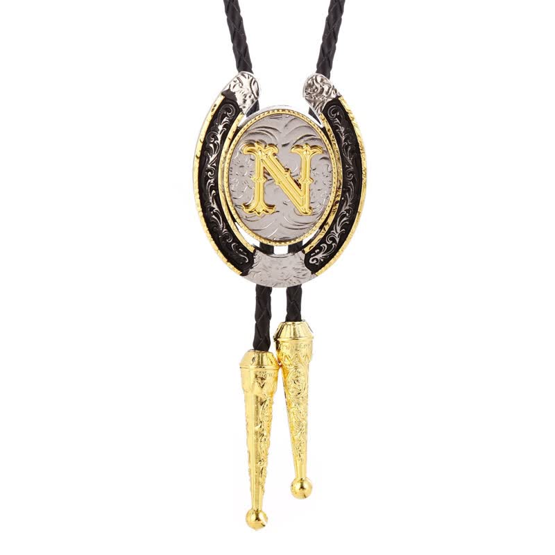 Modern Western Horseshoe Initial Letter A To Z Bolo Tie