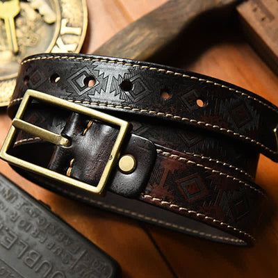 Men's Western Geometric Pattern Leather Belt