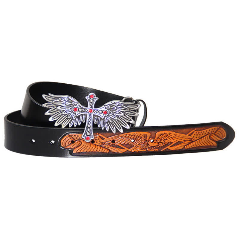 Men's Personality Winged Cross Buckle Leather Belt