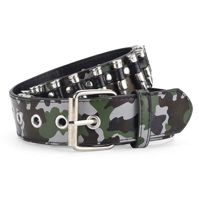 Camouflage Rock Wild Bullet Rivets Leather Belt