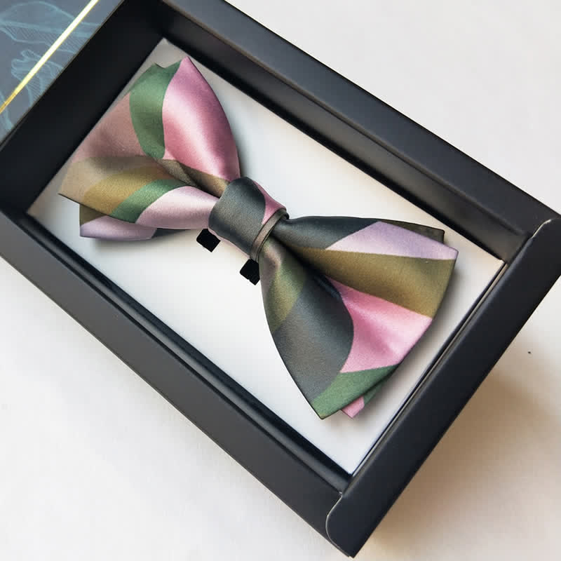 Men's Forest Green & Pink Double Layered Bow Tie