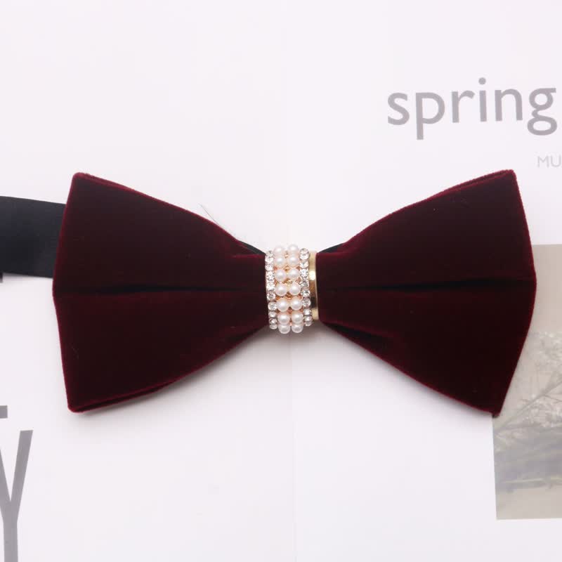 Men's Dark Burgundy Gold Silver Floral Metal Bow Tie