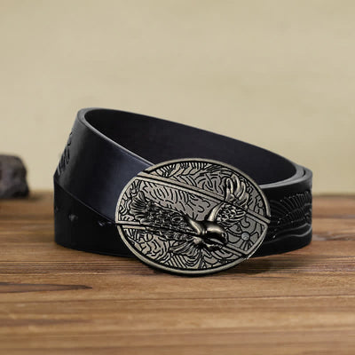 Men's DIY Soaring Eagle Hidden Folding Knife Leather Belt