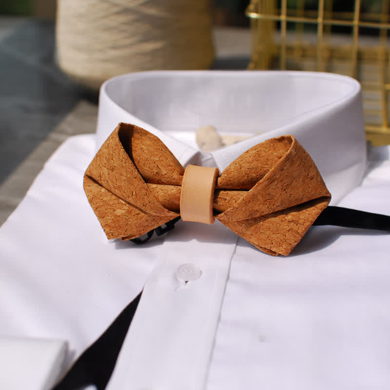 Men's Natural Series Imitaion Wood Leather Loop Bow Tie