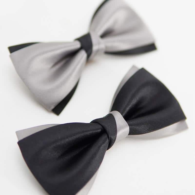 Men's Modern Black & Silver Double Layered Bow Tie