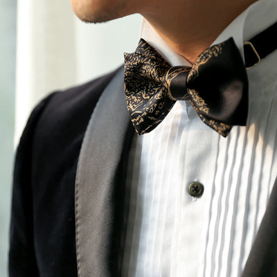 Men's Gold Painting Black Wedding Groom Bow Tie