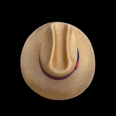 Decorative Red & Navy Ribbon Cowboy Weave Straw Hat