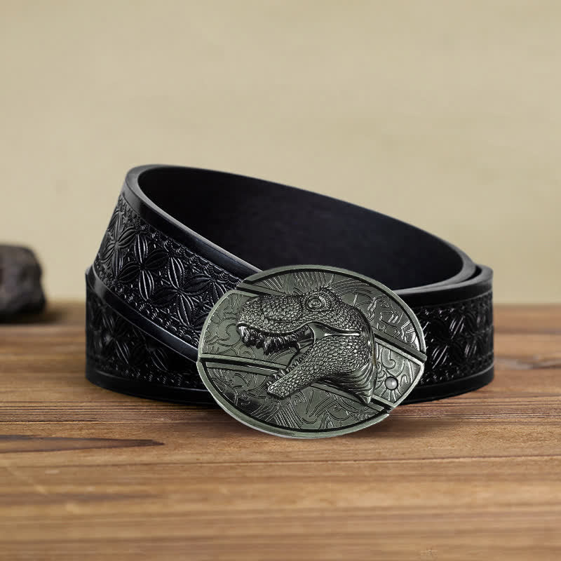 Men's DIY Dinosaur Hidden Folding Knife Leather Belt