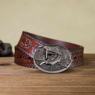 Men's DIY Snake Hidden Folding Knife Leather Belt