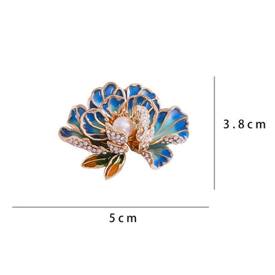 Women's Enamel Peony Flowers Pearl Inlaid Brooch