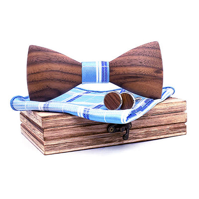 3Pcs Men's Fashion Black Walnut Wooden Bow Tie Set