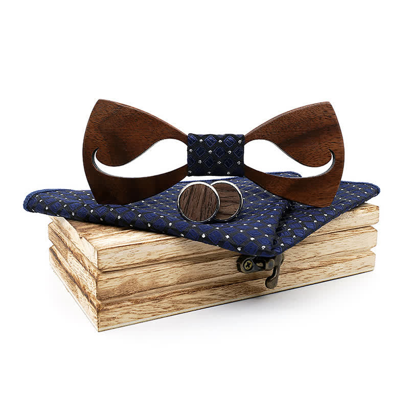 3Pcs Men's Funny Hollow Moustach Wooden Bow Tie Set