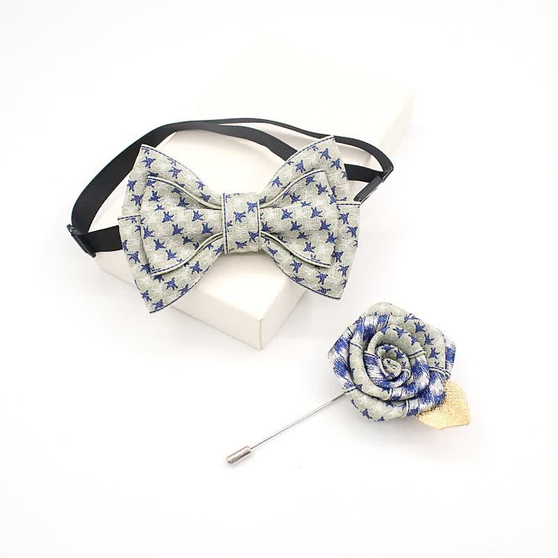 2Pcs Kid's Handmade Vintage Plaid Corsage Bow Tie Set