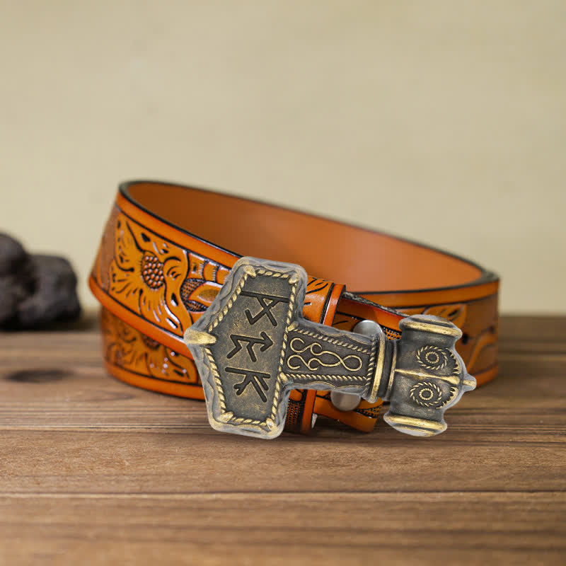 Men's DIY Brutal Viking Hammer Buckle Leather Belt