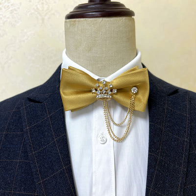 Men's Silver Metal Crown & Cross Chain Bow Tie