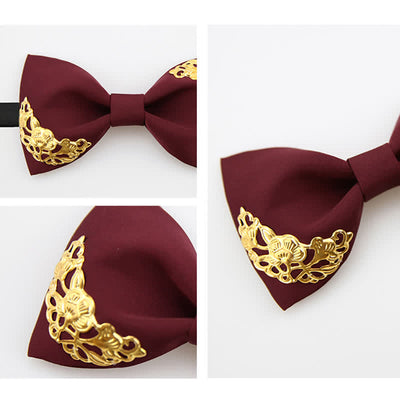 Men's Golden-Tipped Metal Wedding Bow Tie