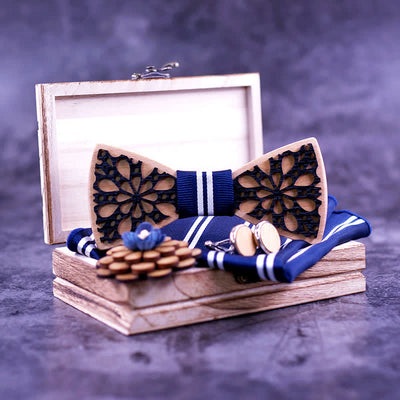 4Pcs Men's Patchwork Accessory Wooden Bow Tie Set