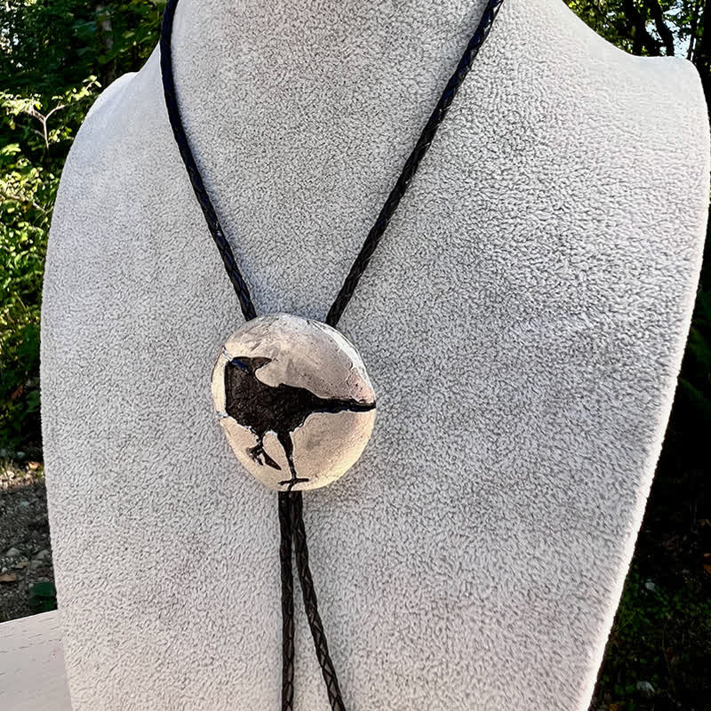 Black Crow Silver Pendant Bolo Tie