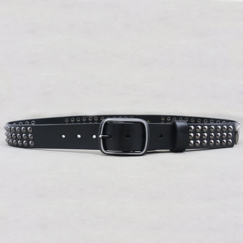 Western Bull Head Rivets Three Rows Studded Leather Belt