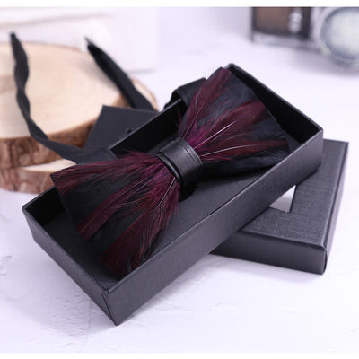 Red White Burgundy Pre-tied Feather Bow Tie