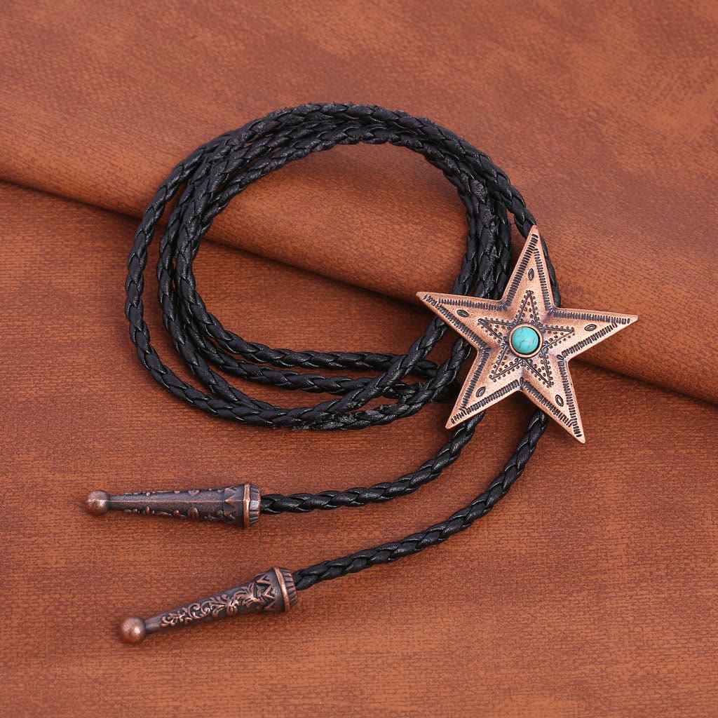 Vintage Natural Stone Star Pendant Necklace Bolo Tie