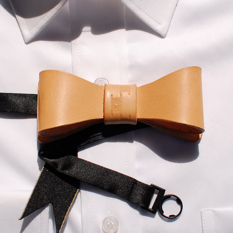 Men's Light Brown Handmade Leather Bow Tie