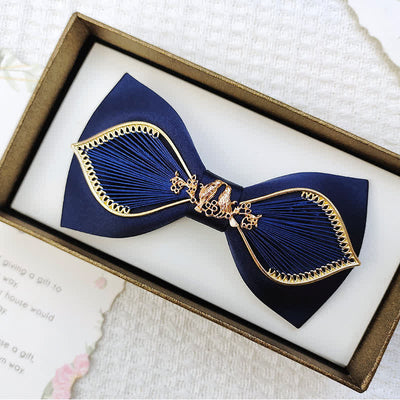 Men's Gold Bird Leaves Floral Pattern Wedding Bow Tie