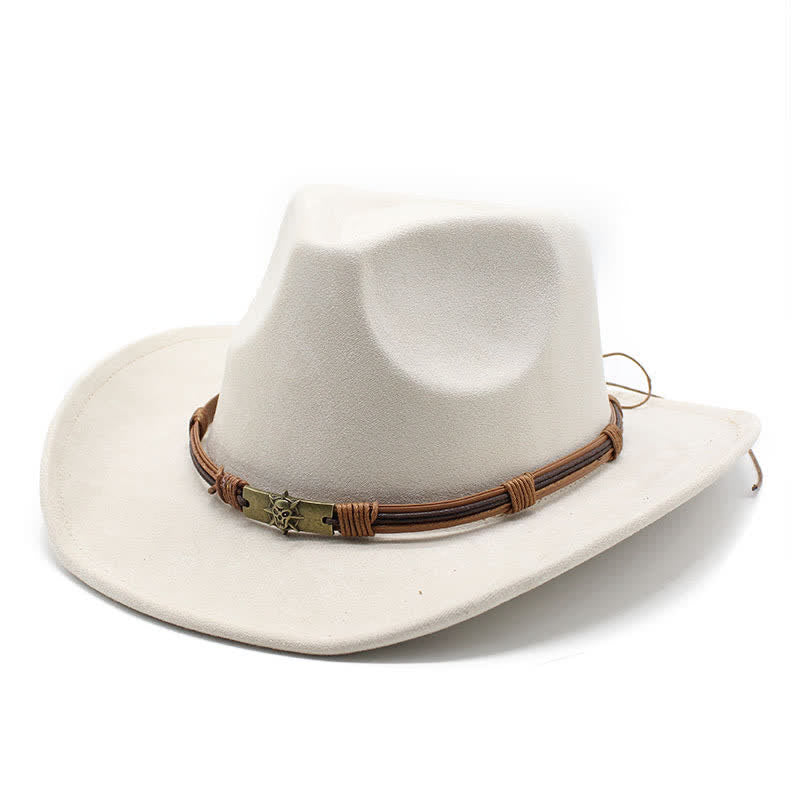 Ethnic Style Rope Decor Curved Brim Felt Cowboy Hat