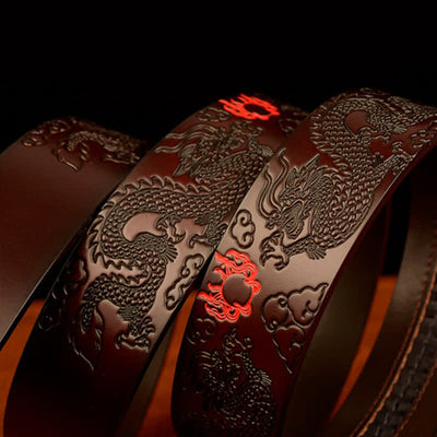 Men's Flame Dragon Round Automatic Buckle Leather Belt