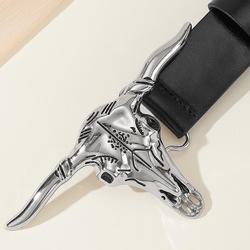 Classic Personality Silver Bull Skull Buckle Leather Belt