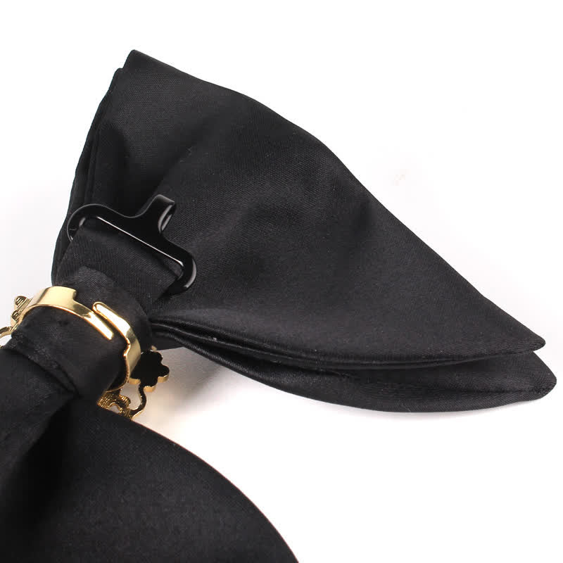 Men's Black Butterfly Rhinestone Oversized Pointed Bow Tie