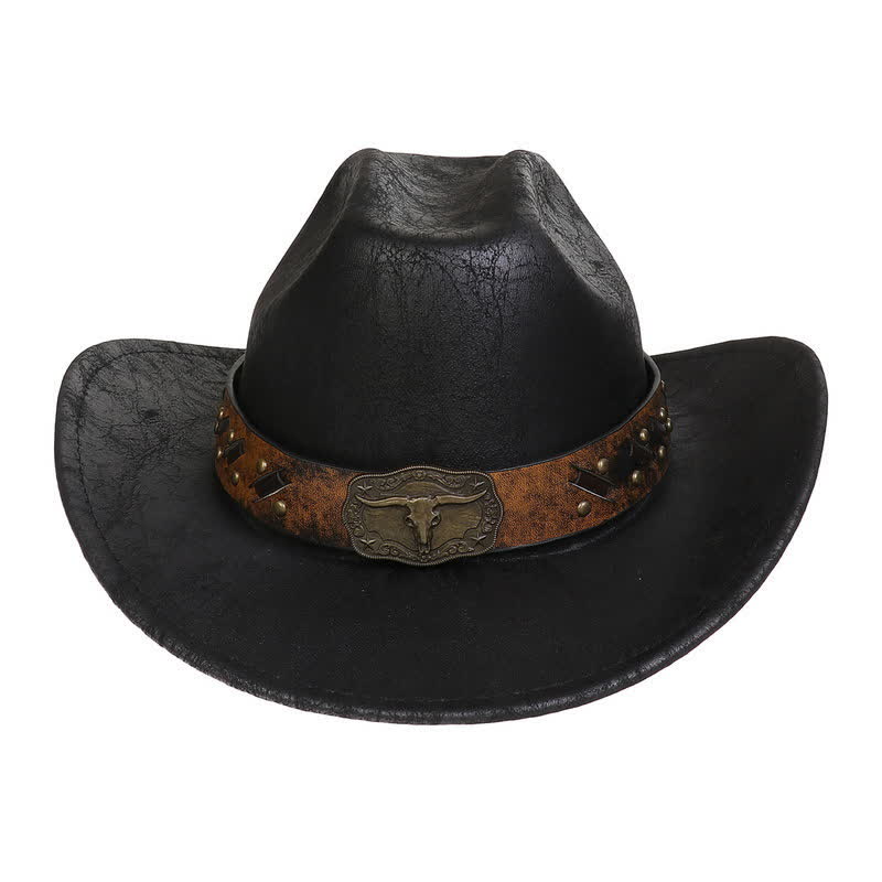 Longhorn Bull Vintage Imitation Leather Crack Cowboy Hat