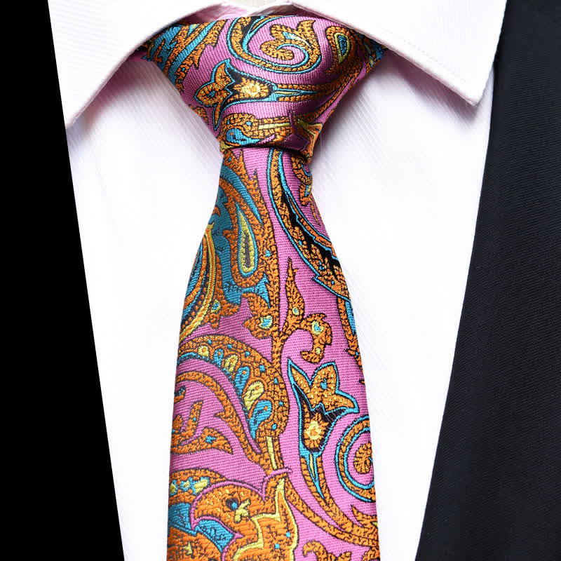 Men's Pink & Gold Flower Vibrant Paisley Necktie