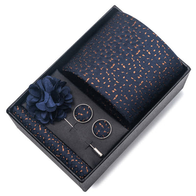 4Pcs Men's Navy Blue Series Jacquard Design Necktie Set