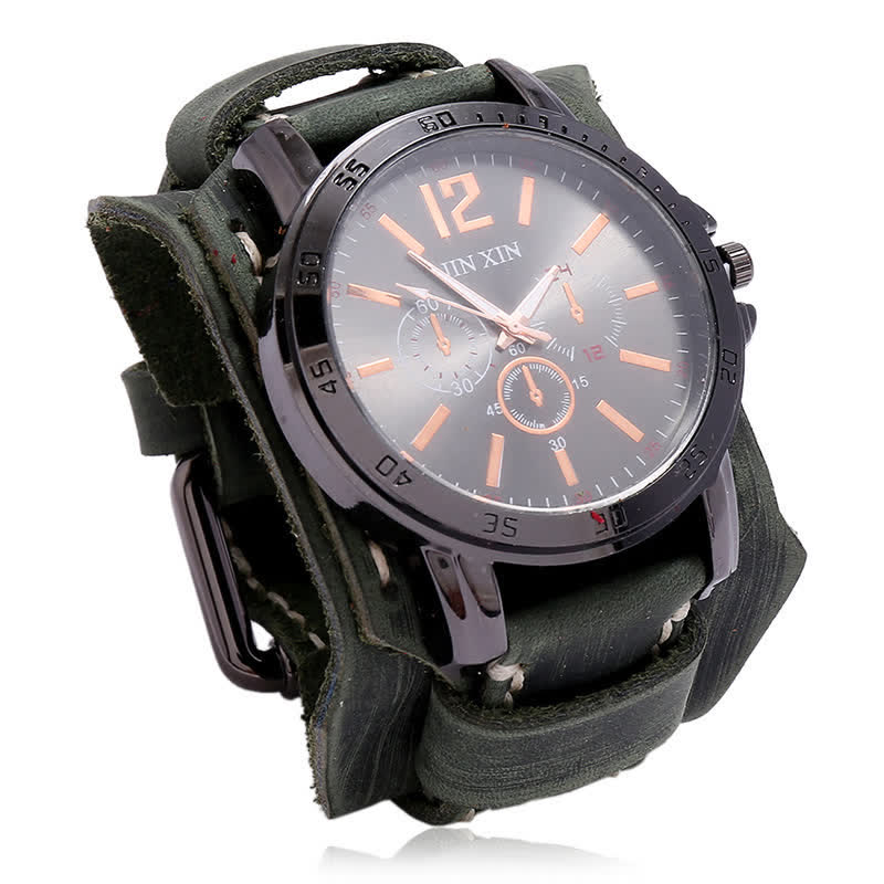 Men's Hand-Stitched Punk Bracelet Leather Watch