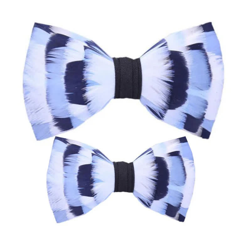 Kid's Blue & White Checkerboard Feather Bow Tie with Lapel Pin