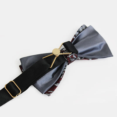 Men's Brugundy & Gray Peony Double Layers Bow Tie