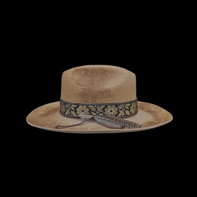 Jacquard Flower Decorative Feathers Wool Cowboy Hat