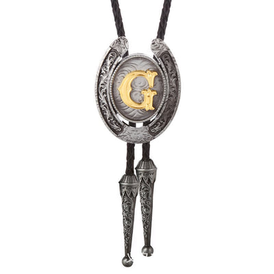 Modern Western Horseshoe Initial Letter A To Z Bolo Tie