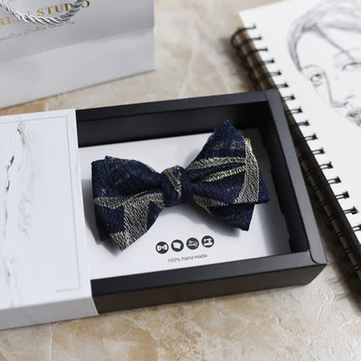 Men's Classic Double Layered Navy Striped Bow Tie