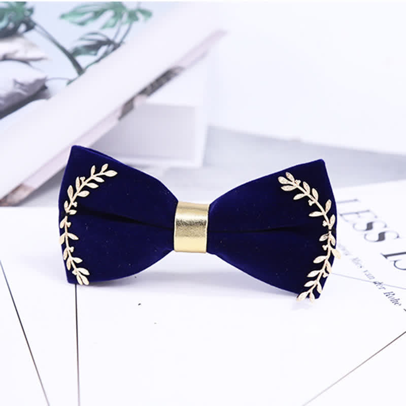 Men's Gold Applique Metal Leaf Decoration Bow Tie