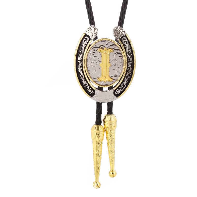 Modern Western Horseshoe Initial Letter A To Z Bolo Tie