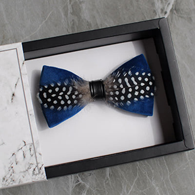 Teal Black & White Polka Dots Feather Bow Tie