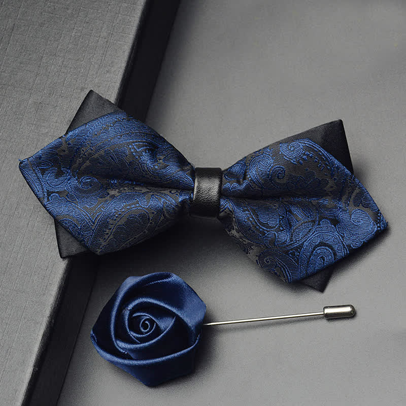 3Pcs Men's Exotic Paisley Double Pointed Bow Tie Set