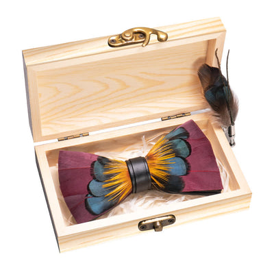 Kid's Pink & Orange Symmetrical Feather Bow Tie with Lapel Pin