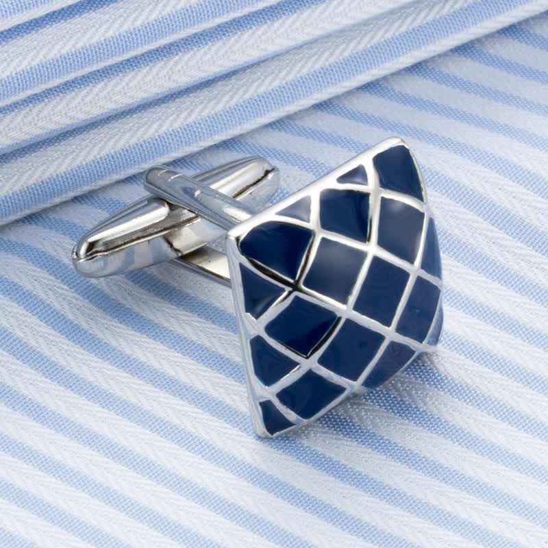 Men's Blue Wave Check Square Cufflinks